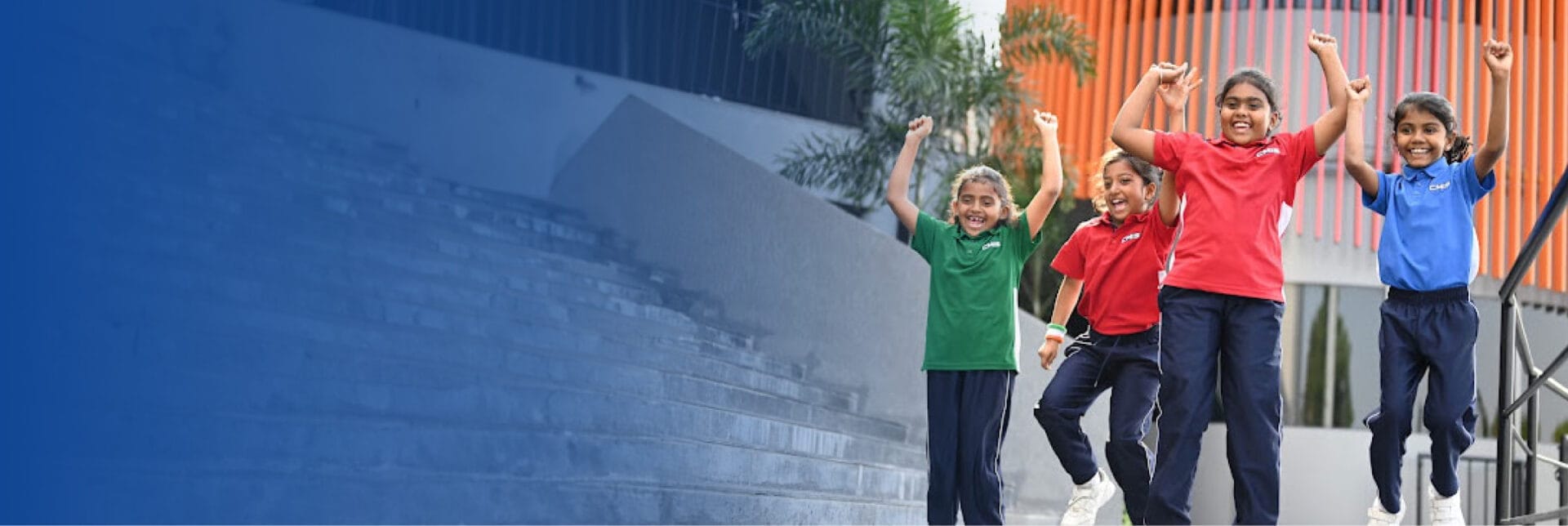 Students of the secondary stage at Chandramari International School jumps with joy.