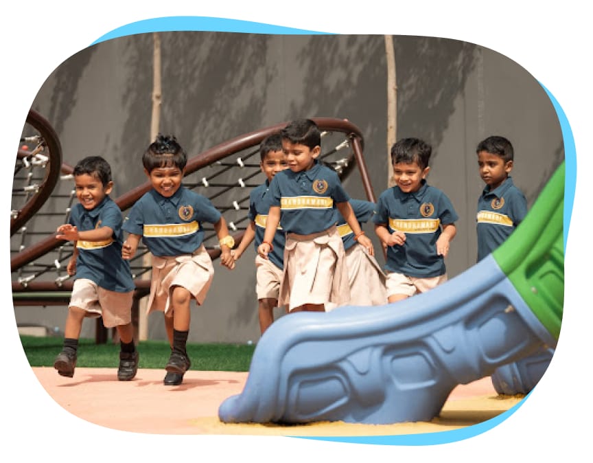 Students running out of joy and excitement on the ground of Chandramari International School.