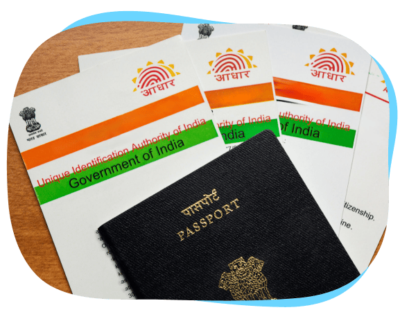 Image of Aadhaar and Passport representing the documents needed for submission.