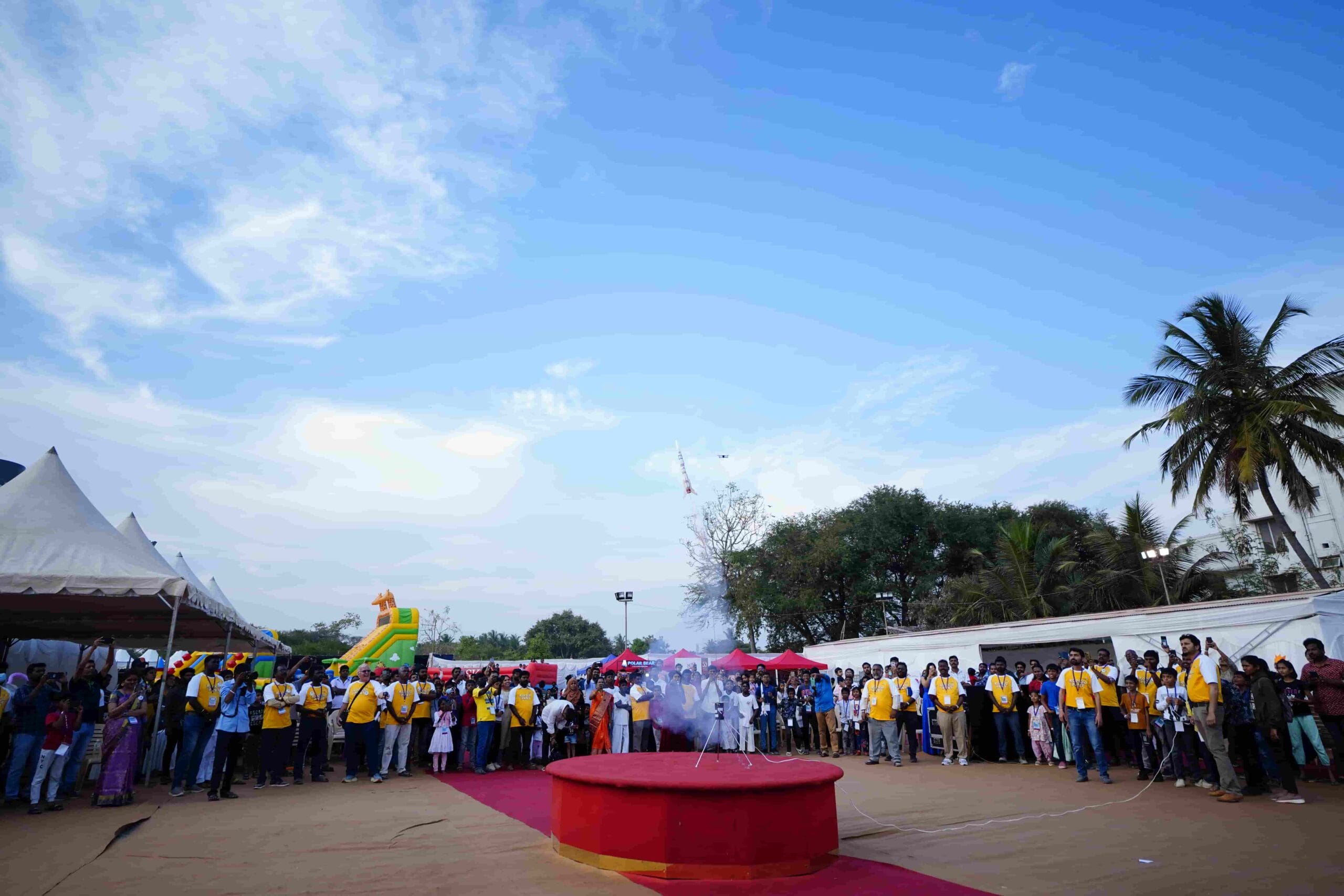 A rocket model starting its journey towards the sky at Rockid fest at CMIS.