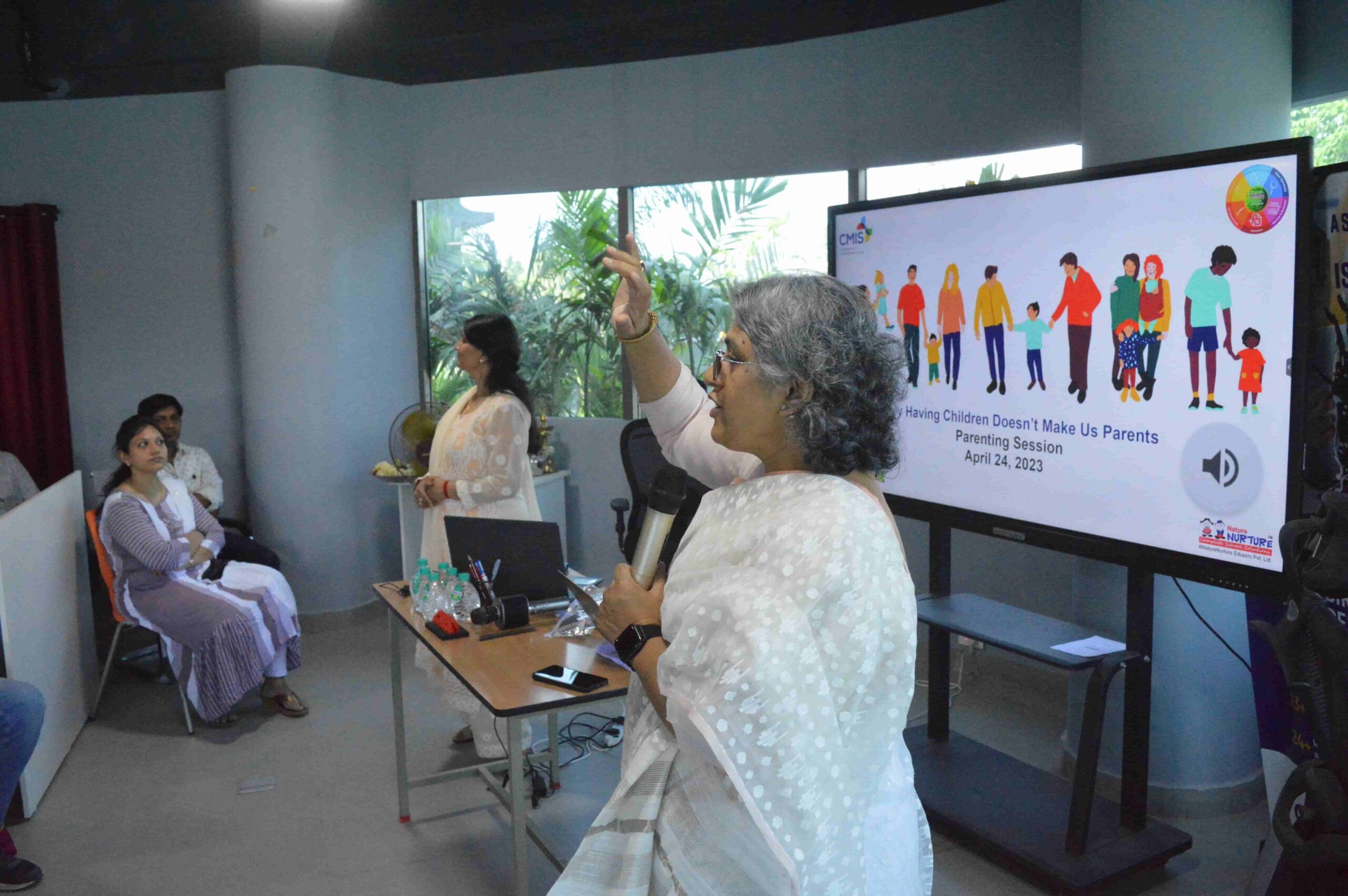 Chief guest addressing parents who came up for parenting session.