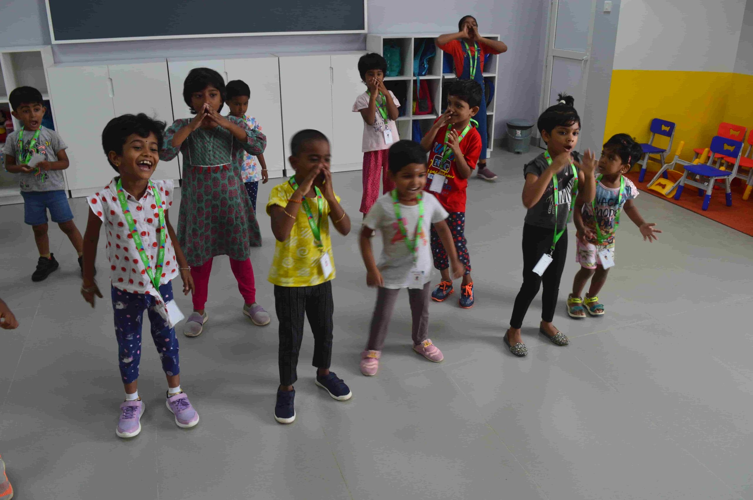 Happy children shout with joy during the session.