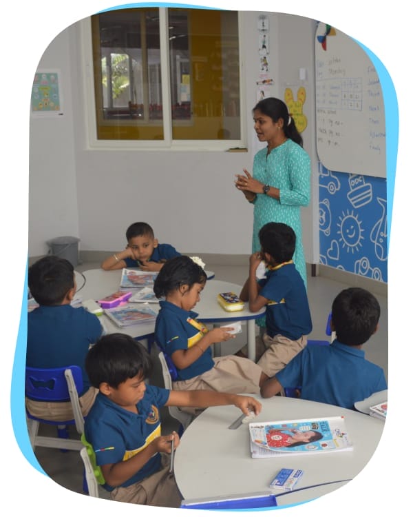 Storytelling session with a parent and young children.